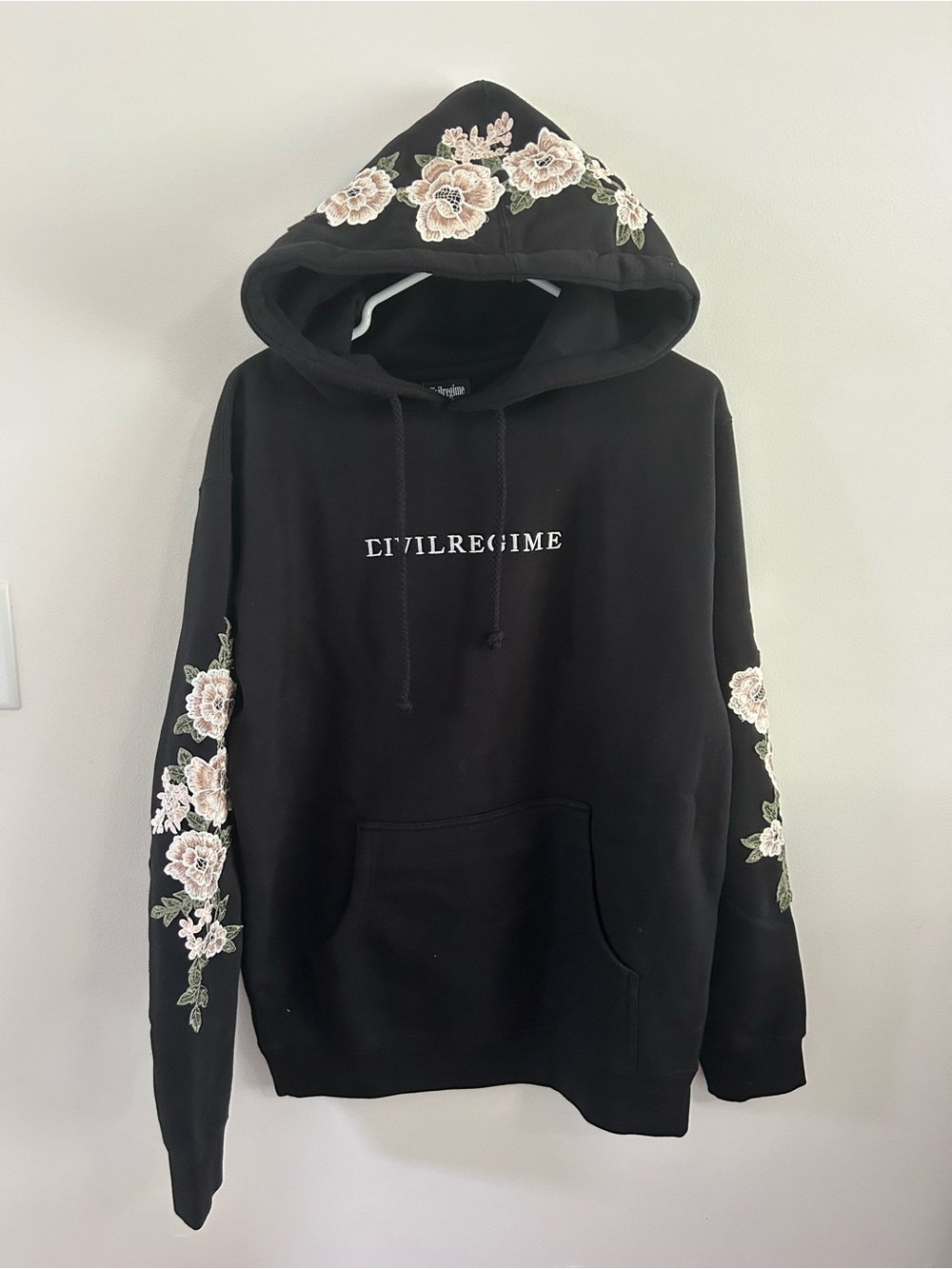 Civil Regime X Champion Hoodie Small Unisex Black Roses Embroidery Sweatshirt